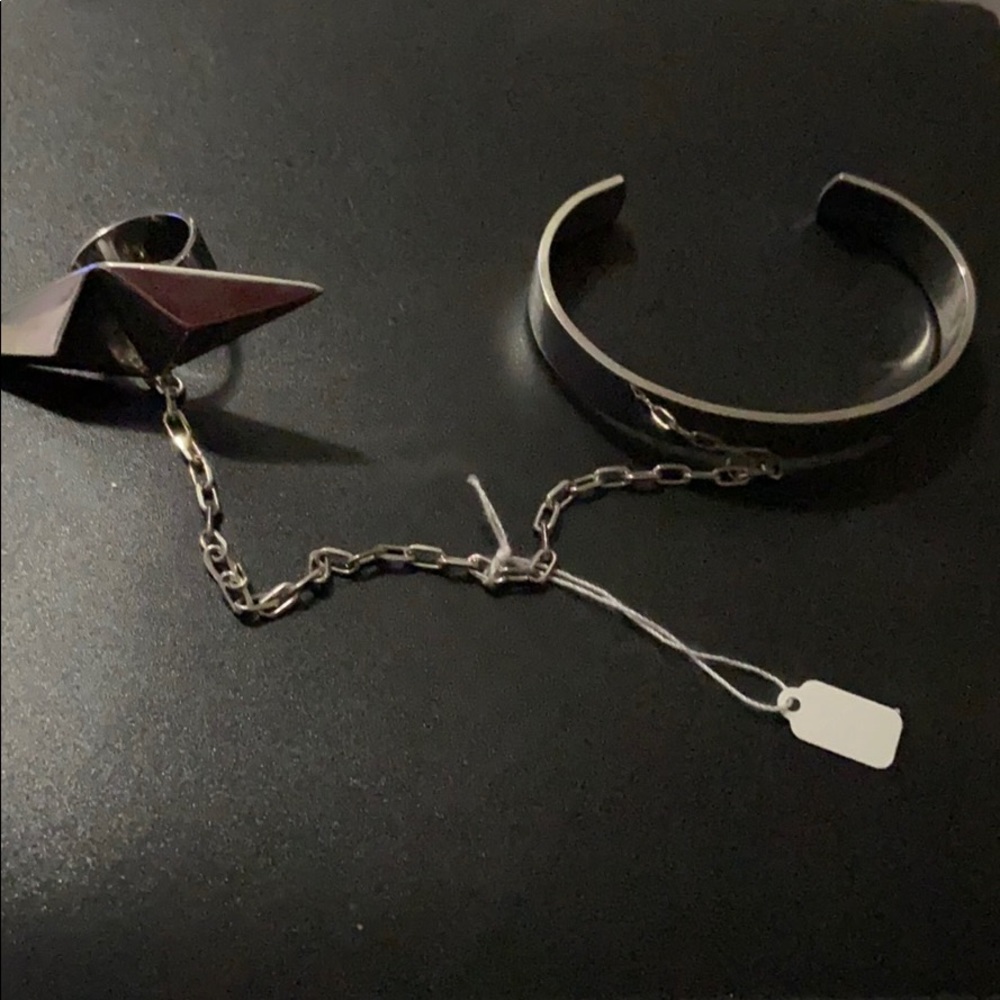 H&M Silver Open Bracelet With Attached Wide Ring